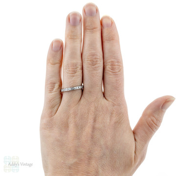 Art Deco Diamond Eternity Ring, 1.16 ctw Channel Set Platinum Wedding Band. Size N.5 / 7.