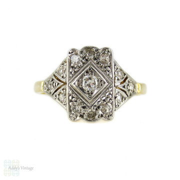 Art Deco Diamond Panel Ring, Rectangle Design Diamond Cluster in 18ct & Platinum.