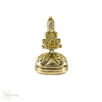 RESREVED. Antique Gilt Seal, Amethyst Glass. 1800s Musical Lyre Fob Engraved May You Be Happy.