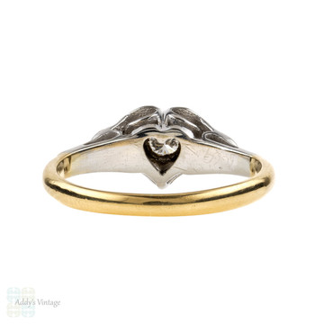 Heart Engagement Ring, Vintage Single Stone Diamond Ring. 18ct & Platinum, Circa 1940s.
