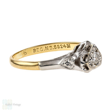 Heart Engagement Ring, Vintage Single Stone Diamond Ring. 18ct & Platinum, Circa 1940s.