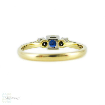 RESERVED. Sapphire & Diamond Engagement Ring, Three Stone Circa 1940s Vintage Ring. 18ct & Platinum.