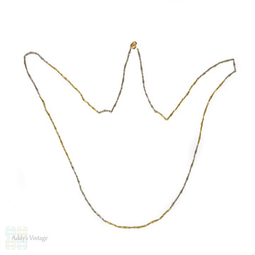 Antique 18ct Gold & Platinum Chain, Long Fancy Link Necklace. Circa 1910s.