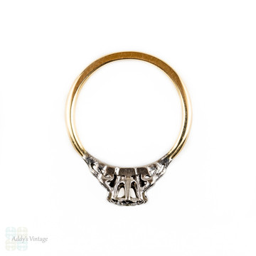 Vintage Single Stone Diamond Engagement Ring, Engraved Solitaire Circa 1940s. 18ct Gold & Platinum.
