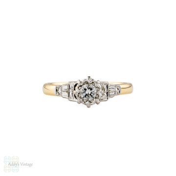 Vintage Single Stone Diamond Engagement Ring, Engraved Solitaire Circa 1940s. 18ct Gold & Platinum.