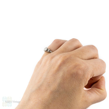 Vintage Single Stone Diamond Engagement Ring, Engraved Solitaire Circa 1940s. 18ct Gold & Platinum.
