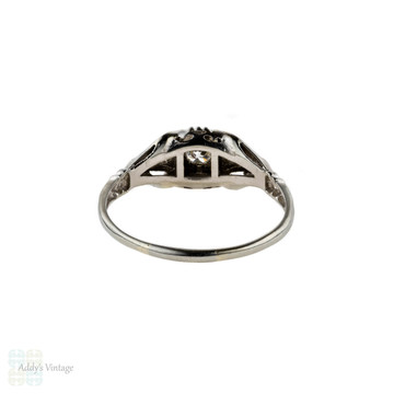 Art Deco Diamond Engagement Ring, Old European Cut in Fluted 18k Engraved Setting.
