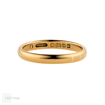 Victorian 22ct Gold Wedding Ring, Ladies D Profile 22k Band. Circa 1850s, Size Q.5 / 8.5.
