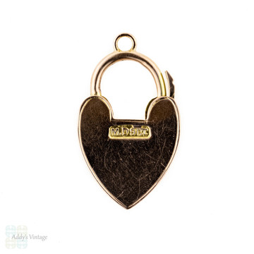 Engraved Antique Heart Padlock, 9ct Gold Heart Clasp Charm, Circa 1900.