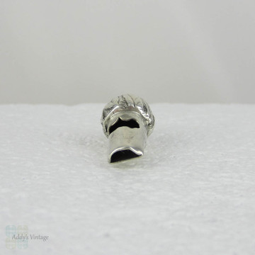 Antique Sterling Silver Whistle Charm. Decorative Leaf Engraved Top, Acorn Shape Small Silver Whistle