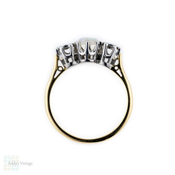 Opal & Diamond Three Stone Ring, Mid 20th Century 18ct Yellow Gold Vintage Ring.