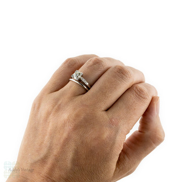 Art Deco Diamond Engagement Ring, Brilliant Cut Diamond in Square 18k & Platinum Mounting.