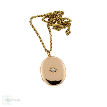 Antique 15ct Gold Locket Inset with Cultured Pearl, Edwaridan 15k 1900s Pendant.