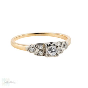 Two Tone Diamond Engagement Ring, 14K & Platinum Stepped Mounting , Circa 1930s.