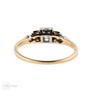 Two Tone Diamond Engagement Ring, 14K & Platinum Stepped Mounting , Circa 1930s.