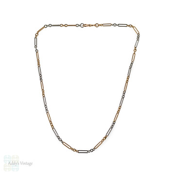 Antique 15ct Rose Gold & Platinum Oblong Link Chain, 46 cm / 18 inches, 18 grams.