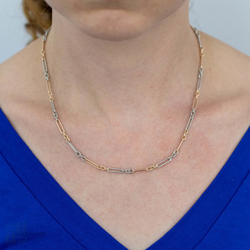 Antique 15ct Rose Gold & Platinum Oblong Link Chain, 46 cm / 18 inches, 18 grams.