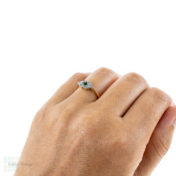 Emerald & Diamond Engagement Ring, Art Deco Cluster Ring in 18ct & Platinum.