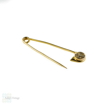 Large 18ct Gold Safety Pin, Vintage 18k Yellow Gold Brooch. Early 20th Century.