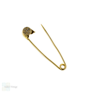 Large 18ct Gold Safety Pin, Vintage 18k Yellow Gold Brooch. Early 20th Century.