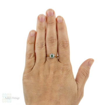 RESERVED. Emerald & Diamond Engagement Ring, 1920s Art Deco Flower Cluster. 18ct & Platinum.