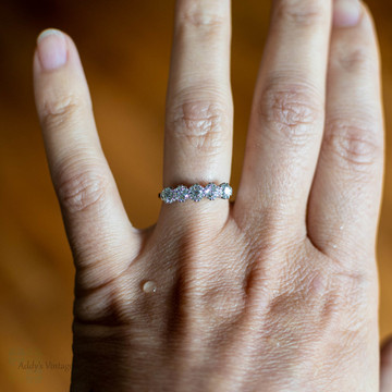 Old Mine Cut Diamond 5 Stone Enagagement Ring, Victorian 1 ctw Platinum Diamond Band.