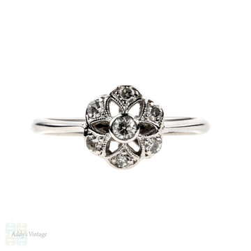 Antique Diamond Cluster Engagement Ring, 1910s Floral Shape with Star Piercing. 18ct & Platinum.