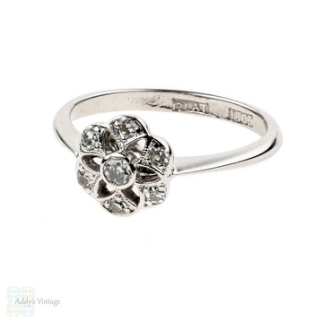 Antique Diamond Cluster Engagement Ring, 1910s Floral Shape with Star Piercing. 18ct & Platinum.
