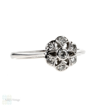 Antique Diamond Cluster Engagement Ring, 1910s Floral Shape with Star Piercing. 18ct & Platinum.