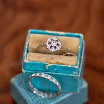Antique Diamond Cluster Engagement Ring, 1910s Floral Shape with Star Piercing. 18ct & Platinum.