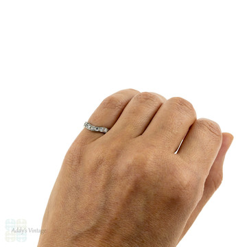 Curved Platinum Diamond Wedding Ring, Seven Stone Wishbone Shaped Bead Set Band. Size J / 4.8.