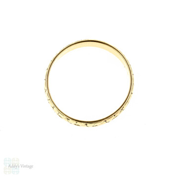 Vintage Engraved Flower Blossom 9ct Wedding Ring, 9k Gold Band by Bravington's. Size L / 5.75.