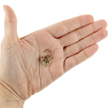 Engraved Antique Heart Padlock, 9ct Rose Gold Heart Clasp Charm, Circa 1900.