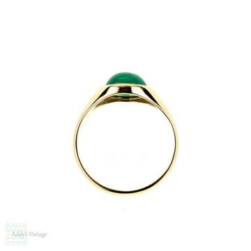 Chrysoprase 9ct Gypsy Set Ring, 1960s 9k Yellow Gold Green Gem Ring.