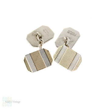 Art Deco Two Tone Cuff Links, Double Faced Silver & 9ct Cufflinks. Circa 1940s.