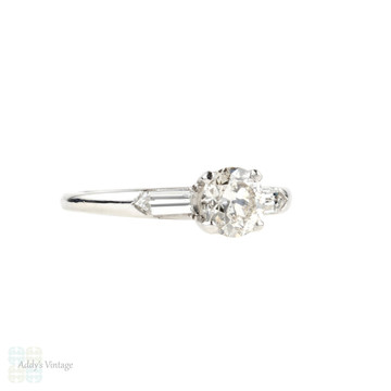 RESERVED. Art Deco 0.71ct Engagement Ring. OEC with Bullet Side Stones, Platinum.