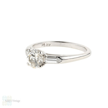 RESERVED. Art Deco 0.71ct Engagement Ring. OEC with Bullet Side Stones, Platinum.