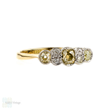 Victorian Old Mine Cut Diamond Ring, Seven Stone Unique Engagement Ring. 18ct Yellow Gold & Platinum.