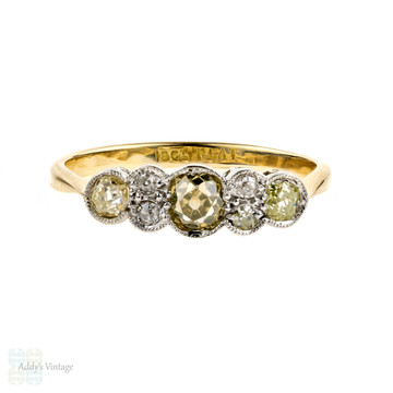 Victorian Old Mine Cut Diamond Ring, Seven Stone Unique Engagement Ring. 18ct Yellow Gold & Platinum.