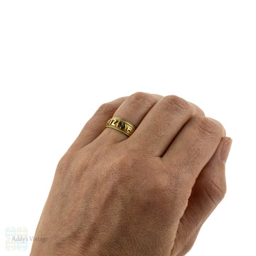 Victorian Mizpah 18ct Ring, Antique 18k Yellow Gold with Beaded Edge. Chester 1890s.