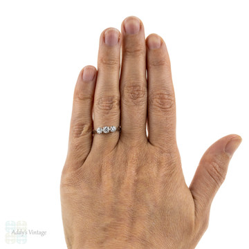 Mid Century Three Stone Diamond Engagement Ring, Classic 18ct White Gold & Platinum Ring.