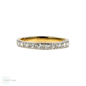 Art Deco Diamond Wedding Ring, Flower Engraved Square Design. 18ct Gold & Platinum, Size M.5 / 6.5.