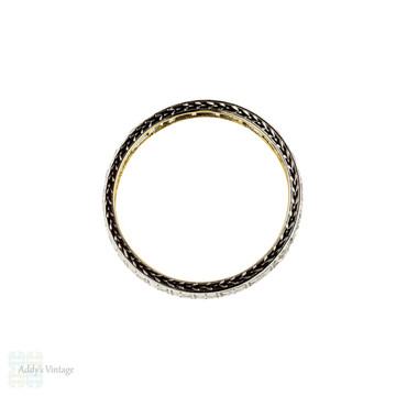 Art Deco Diamond Wedding Ring, Flower Engraved Square Design. 18ct Gold & Platinum, Size M.5 / 6.5.
