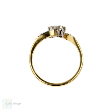 Toi et Moi Diamond Engagement Ring, Stylish Bypass Design Ring. 1930s, 18ct Gold & Platinum.