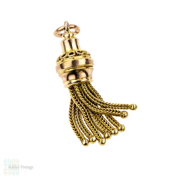 Victorian 9ct Rose Gold Tassel Circa 1880s Charm, Antique 9k Pendant.