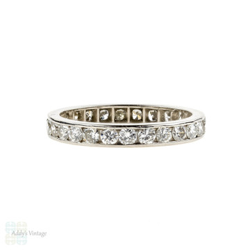 Vintage Diamond Eternity Ring, 0.80 ctw Channel Set Platinum Wedding Band. Size K / 5.25.