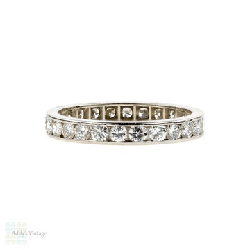 Vintage Diamond Eternity Ring, 0.80 ctw Channel Set Platinum Wedding Band. Size K / 5.25.