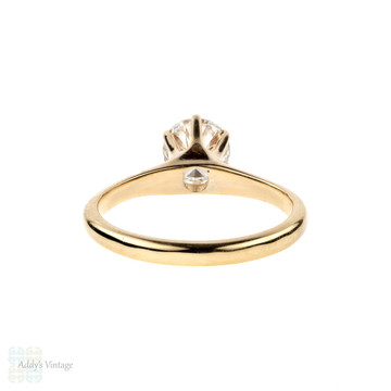 Vintage Diamond Solitaire Engagement Ring, 0.91 ct 14k Yellow Gold 1930s Ring.