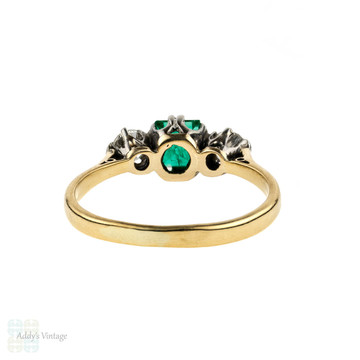 RESERVED. Emerald & Diamond Engagement Ring, Vintage 1940s Three Stone 18ct Ring. 18k Yellow Gold.