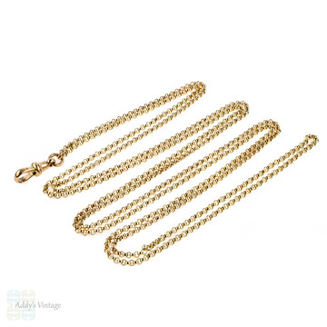 Victorian 9ct Gold Long Guard Chain, Antique 9k Belcher Link Muff Chain. 132 cm / 52 inches.